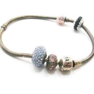 Vintage Pandora Bracelet Sterling Silver Barrel closure Snake chain Beads